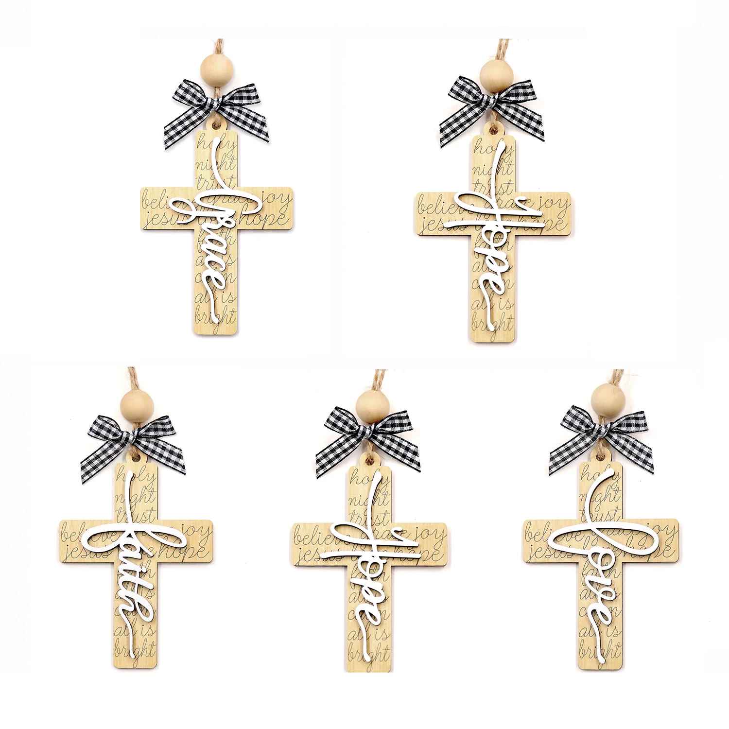 Custom Wooden Ideas For Christmas Tree, Religious Cross, Christmas Ornaments, Cross With Beads, Jesus Ornament, Faith Hope Grace Love, Personalized Christmas Ornament DCLAF29